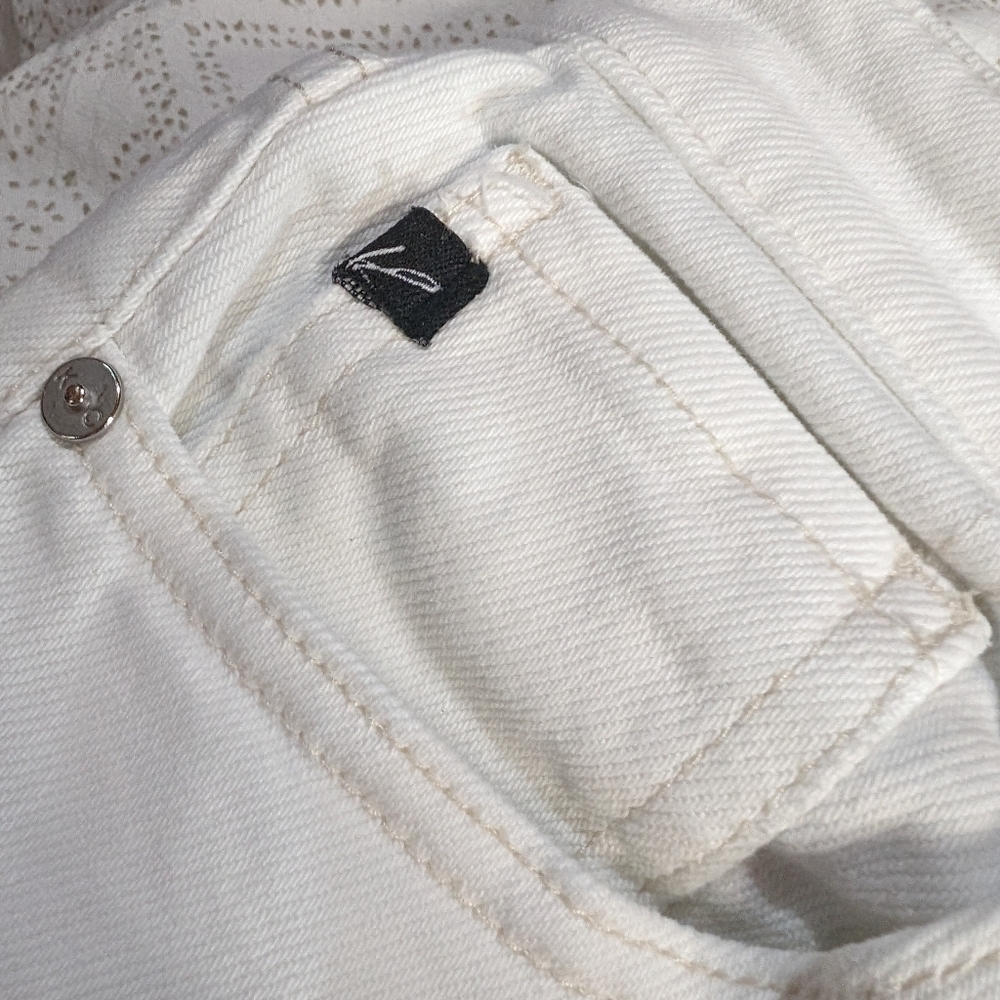 Kancan 9/28 white stretch denim raw hem ankle straight loose fit comfy‎ jeans - Picture 3 of 7